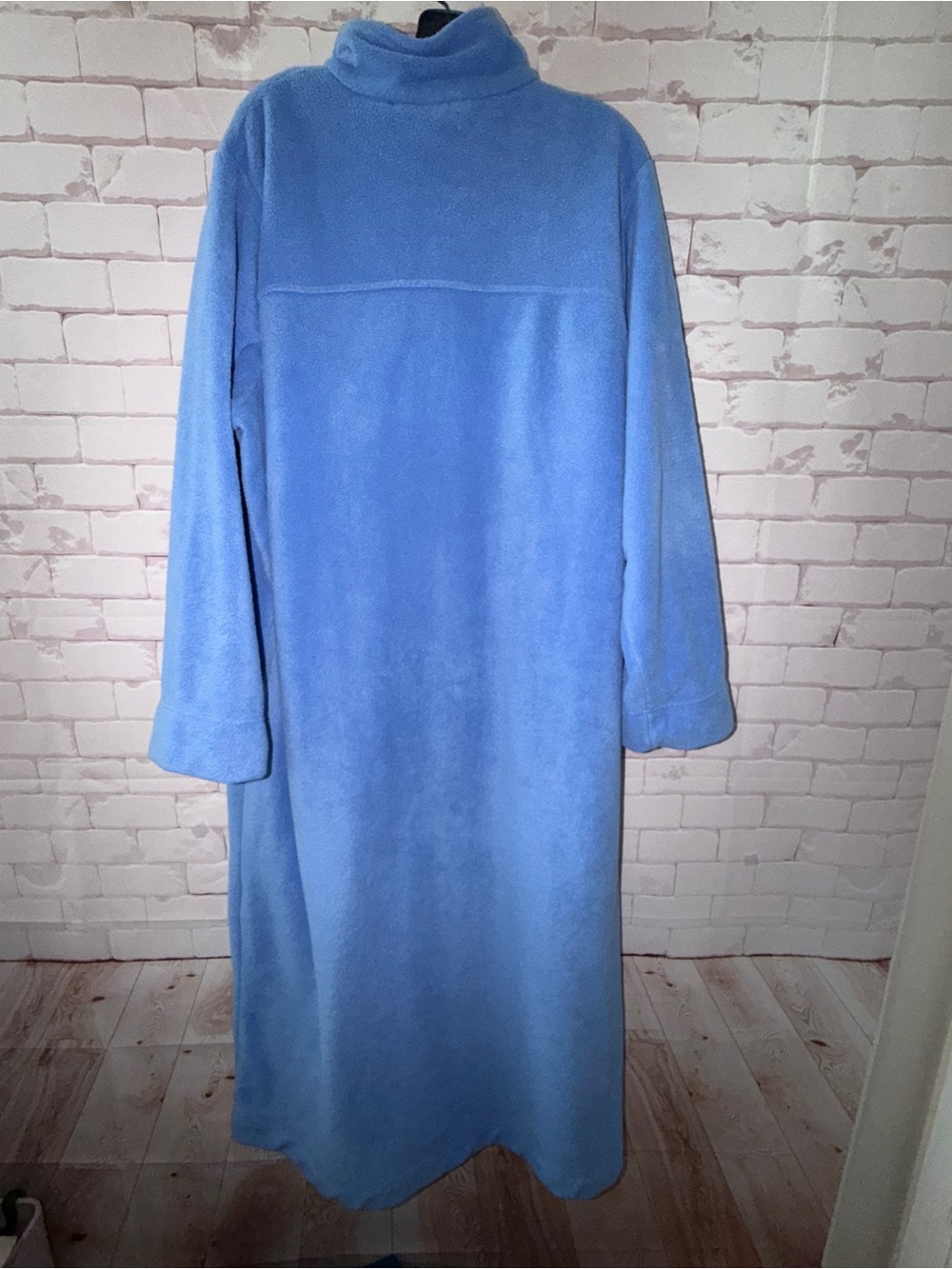 L.L.Bean 1X Long Fleece Zip Front Robe Periwinkle Blue Full Length House Coat - Picture 2 of 6